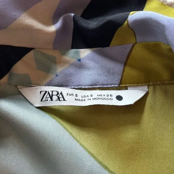 Zara Abstract Print Button Down Shirt - Blue, Green, Black - Picture 2 of 6